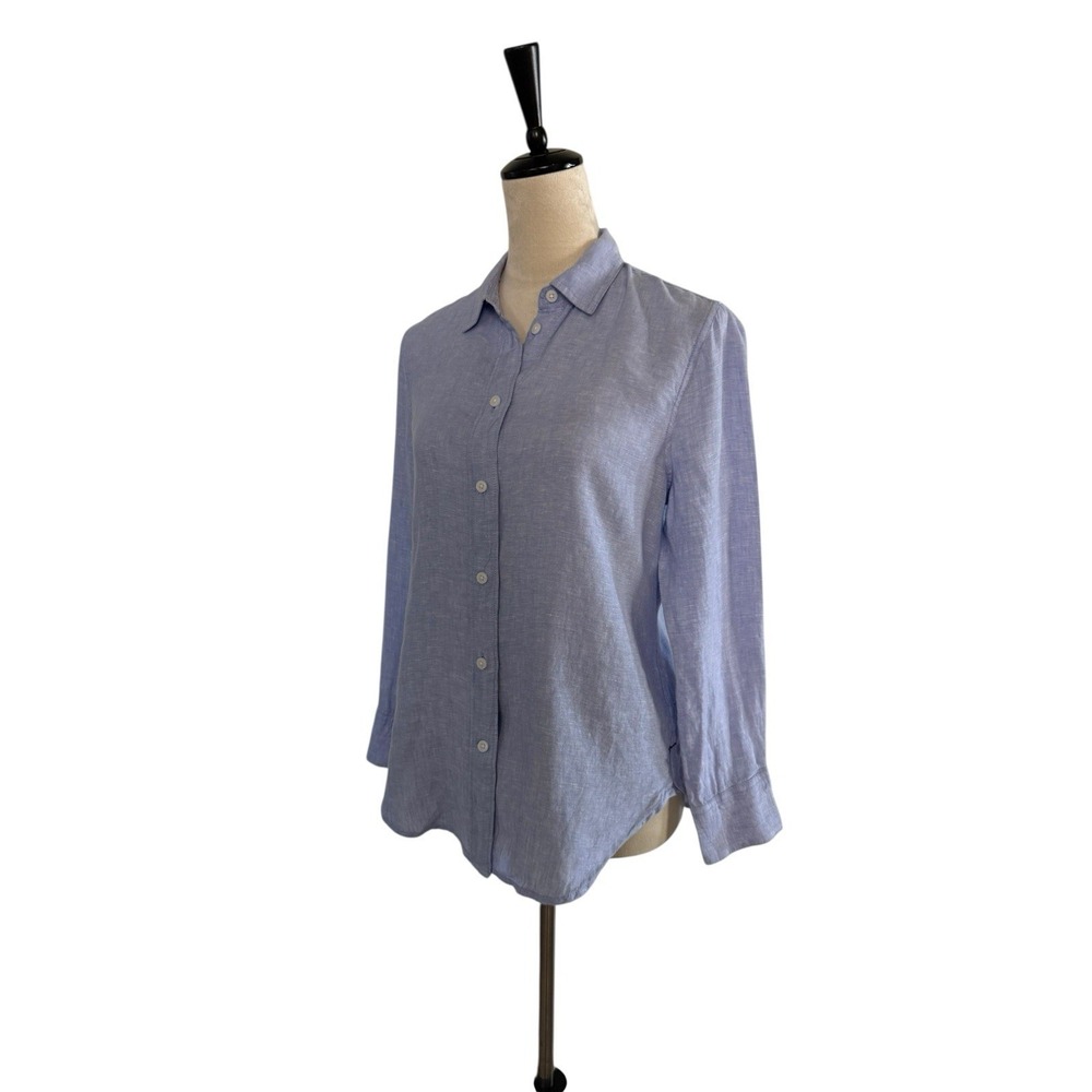 J.Crew Baird McNutt Irish Linen Long Sleeve Shirt Blue Slim Fit Women's 4 Petite - Picture 2 of 13